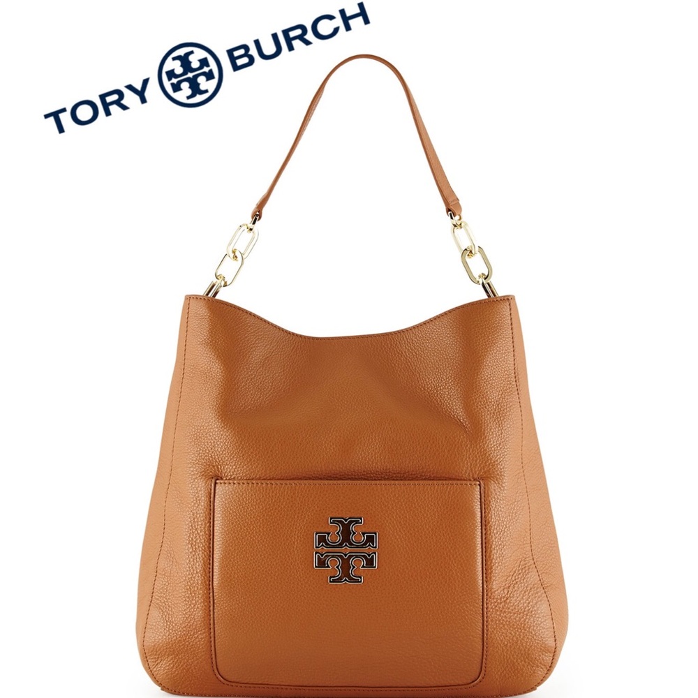Tory Burch Britten Pebbled Leather Hobo Bag, Bark